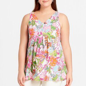 Lilly Pulitzer Nosie Posie V-Neck Tunic Tank XS NWT | Floral Rayon | Back Zip